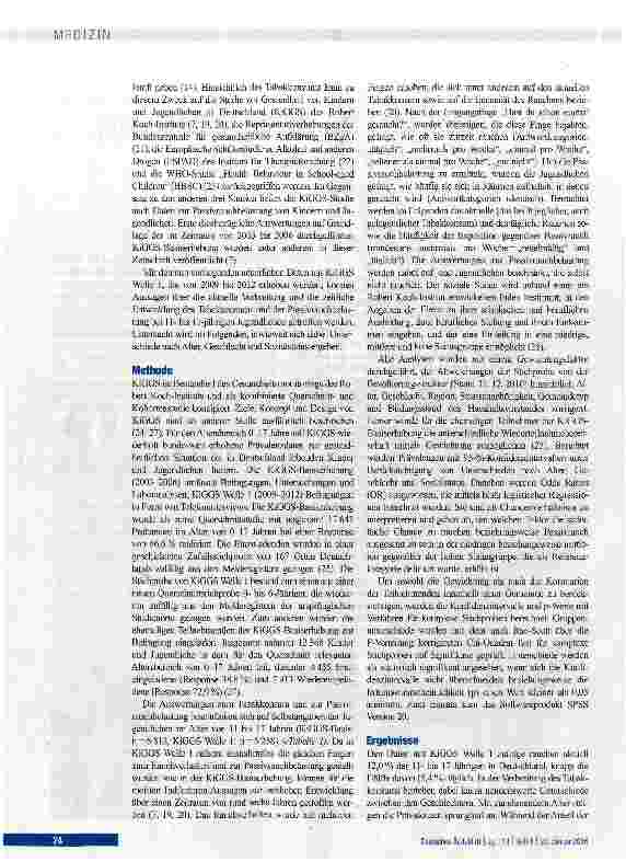 Vorschauseite 2: Tabakkonsum und Passivrauchbelastung bei Jugendlichen in Deutschland