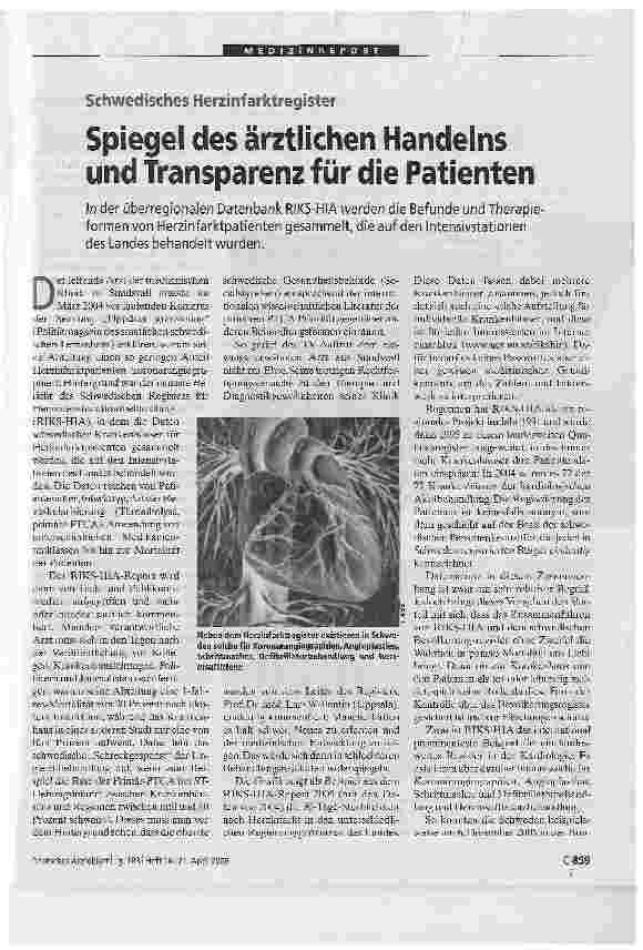 Vorschauseite 1: Schwedisches HerzinfarktregisterSpiegel des ärztlichen Handelns und Transparenz für die Patienten
