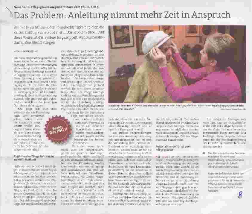 Vorschauseite 1: Neue Serie: Pflegegradmanagement nach dem PSG II, Teil 5 Das Problem: Anleitung nimmt mehr Zeit in Anspruch