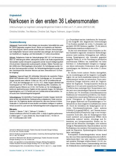 Vorschauseite 1: Narkosen in den ersten 36 Lebensmonaten
