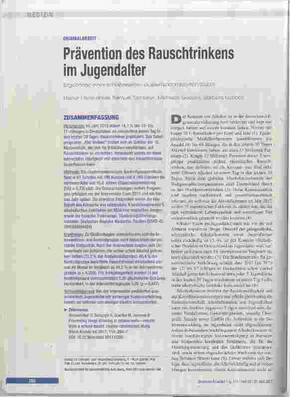 Vorschauseite 1: Prävention des Rauschtrinkens im Jugendalter