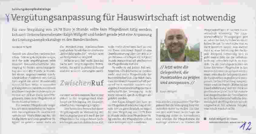 Vorschauseite 1: Vergütungsanpassung für Hauswirtschaft ist notwendig