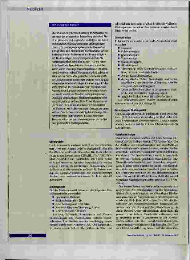 Vorschauseite 2: Arbeitslosigkeit nach einer Krebserkrankung im Kindesalter