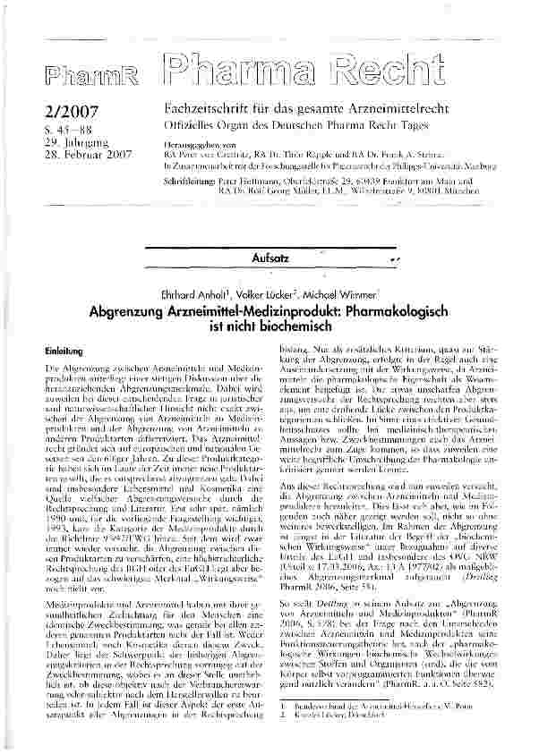 Vorschauseite 1: Abgrenzung Arzneimittel-Medizinprodukt: Pharmakologischist nicht biochemisch