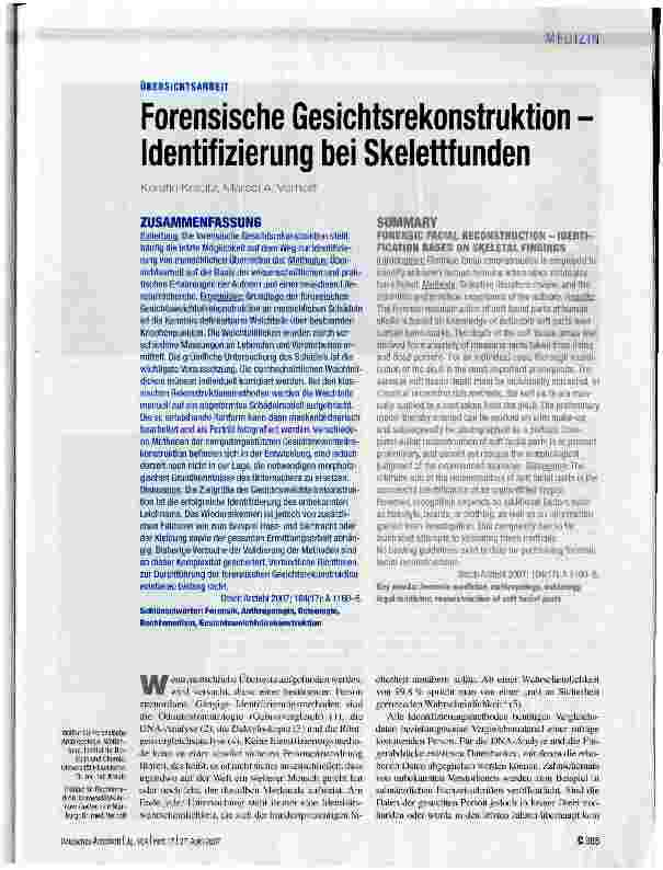 Vorschauseite 1: Forensische Gesichtsrekonstruktion -Identifizierung bei Skelettfunden