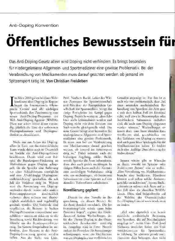 Vorschauseite 1: Öffentliches Bewusstsein für Doping schaffen