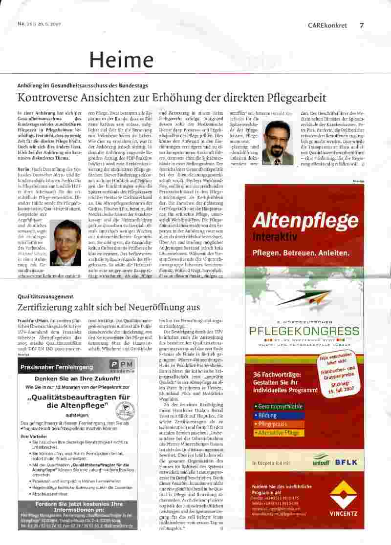 Vorschauseite 1: Kontroverse Ansichten zur Erhöhung der direkten Pflegearbeit