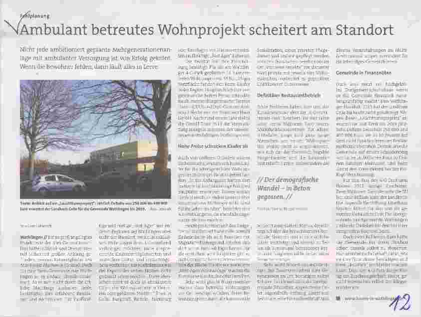 Vorschauseite 1: Ambulant betreutes Wohnprojekt scheitert am Standort