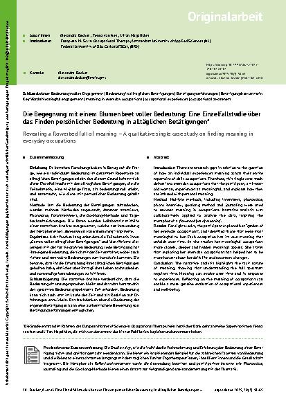 Vorschauseite 1: Die Begegnung mit einem Blumenbeet voller Bedeutung: Eine Einzelfallstudie über das Finden persönlicher Bedeutung in alltäglichen Betätigungen*