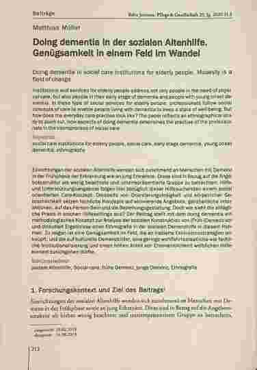Vorschauseite 1: Doing dementia hi ©ter soziaten AßtenMfe. Genügsamkeit in einem Feld im Wandel Correction: Doing dementia hi ©ter sozialen AßtenMfe. Genügsamkeit in einem Feld im Wandel