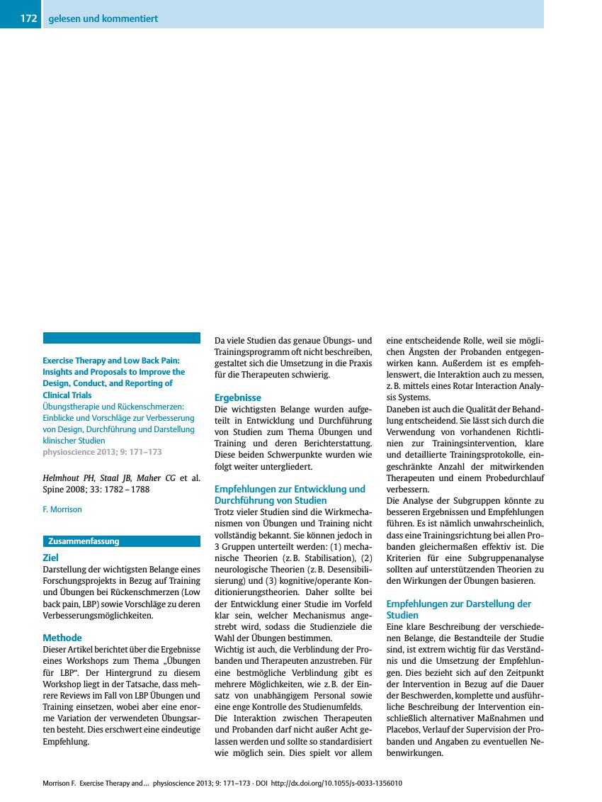 Vorschauseite 1: Exercise Therapy and Low Back Pain: Insights and Proposals to Improve the Design, Conduct, and Reporting of Clinical Trials