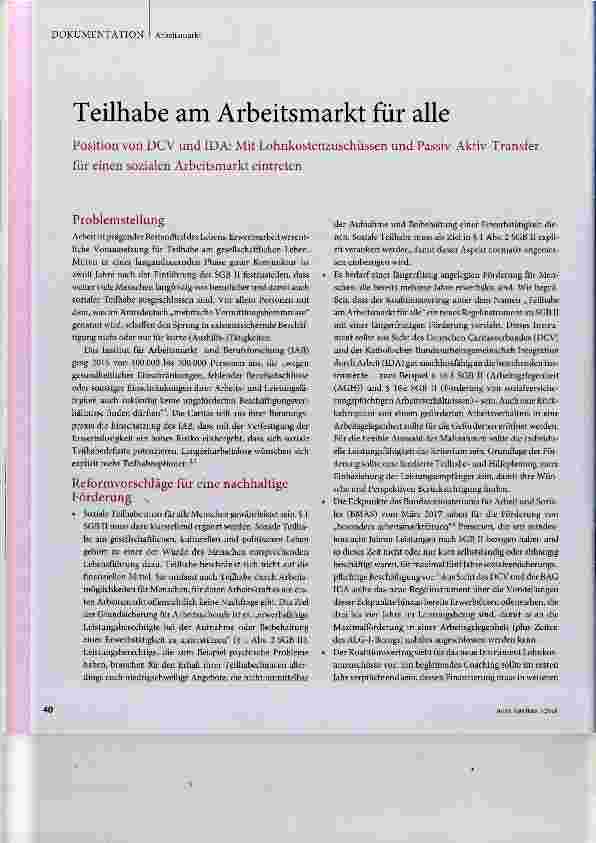 Vorschauseite 1: Teilhabe am Arbeitsmarkt für alle
