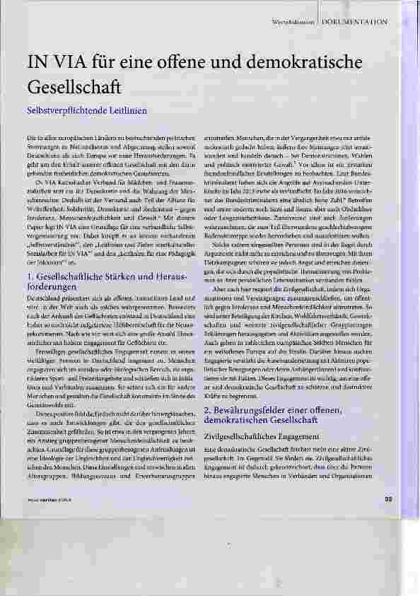 Vorschauseite 1: IN VIA für eine offene und demokratische Gesellschaft