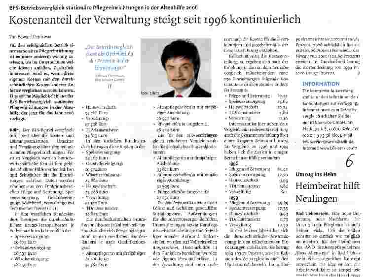 Vorschauseite 1: Kostenanteil der Verwaltung steigt seit 1996 kontinuierlich