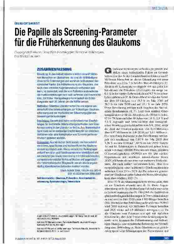 Vorschauseite 1: Die Papille als Screening-Parameter für die Früherkennung des Glaukoms
