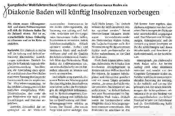 Vorschauseite 1: Diakonie Baden will künftig Insolvenzen vorbeugen