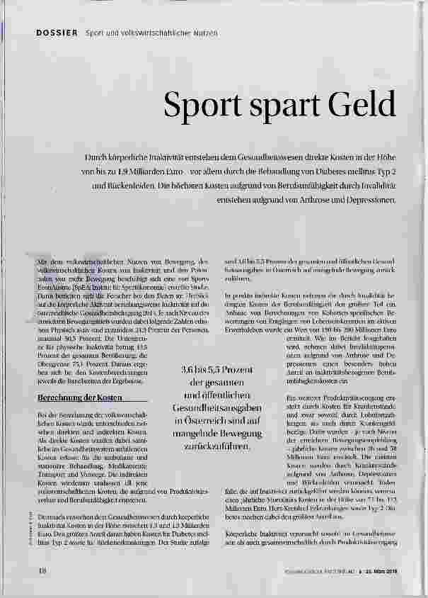 Vorschauseite 1: Sport spart Geld