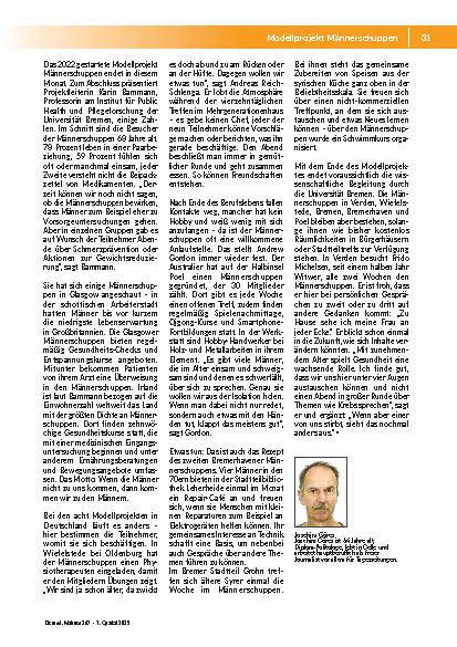 Vorschauseite 2: Ich kann nicht den ganzen Tag zu Hause rumhängen. .. Im Männerschuppen können ältere Jahrgänge ihren Hobbys frönen und dabei etwas für ihre Gesundheit tun