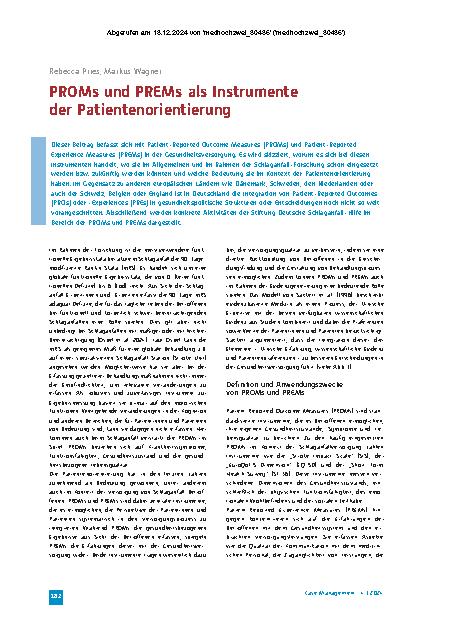 Vorschauseite 1: PROMs und PREMs als Instrumente der Patientenorientierung