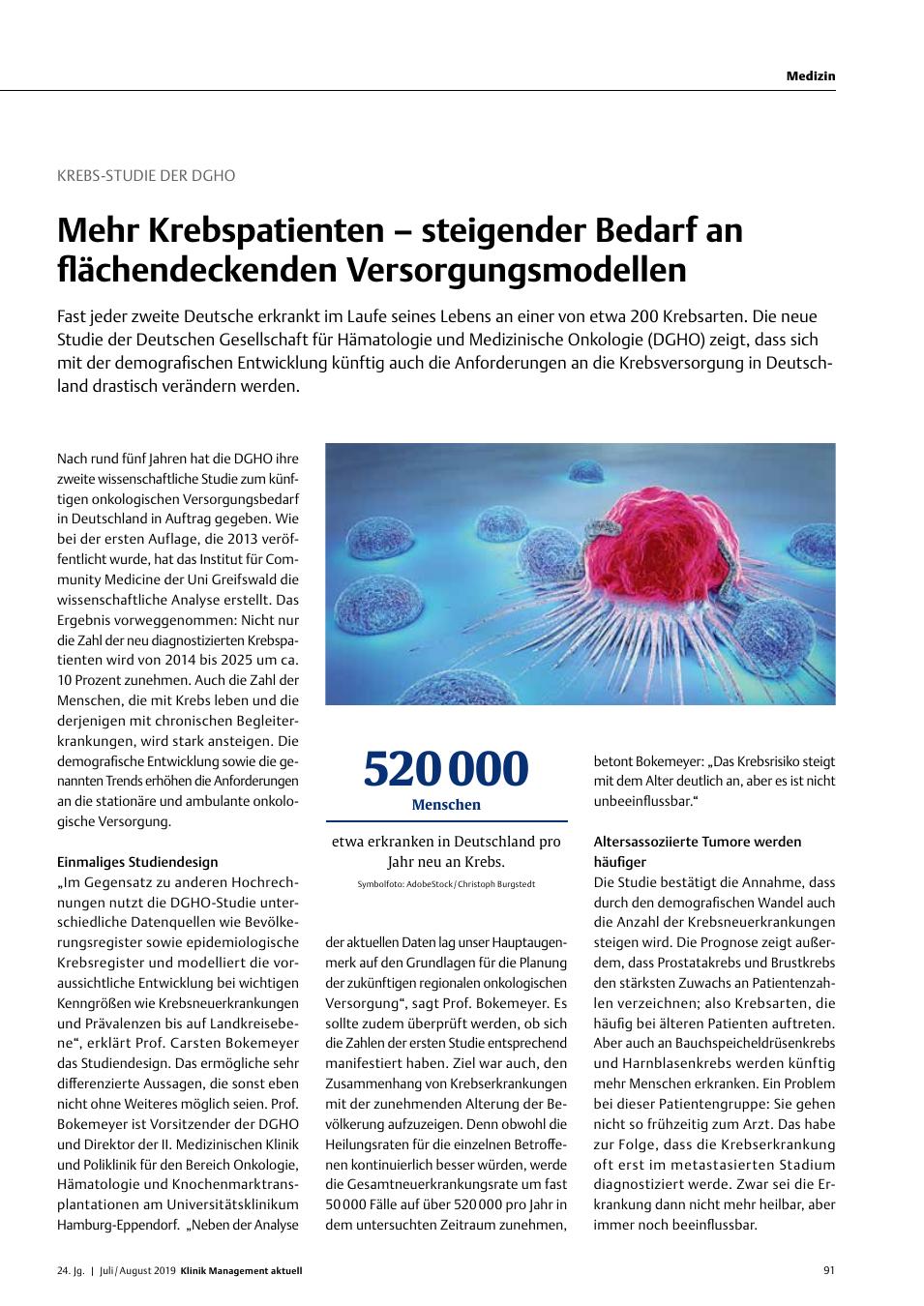 Vorschauseite 1: Krebs-Studie der DGHO: Mehr Krebspatienten – steigender Bedarf an flächendeckenden Versorgungsmodellen