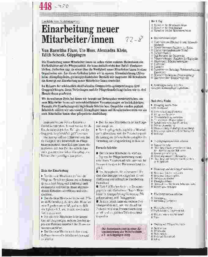 Vorschauseite 1: Einarbeitung neuer Mitarbeiter/innen Checkliste zum Heimmanagement