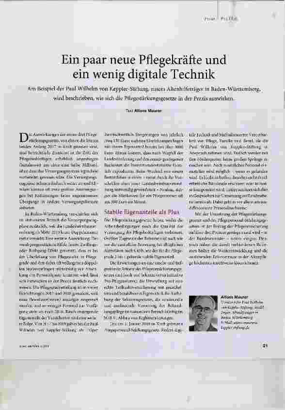 Vorschauseite 1: Ein paar neue Pflegekräfte und ein wenig digitale Technik