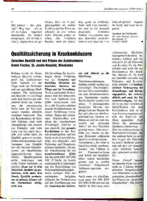 Vorschauseite 1: Qualitätssicherung in Krankenhäusern Zwischen Realität und den Plänen der Ärztekammern
