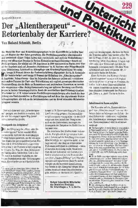 Vorschauseite 1: Der Altentherapeut Retortenbaby der Karriere?