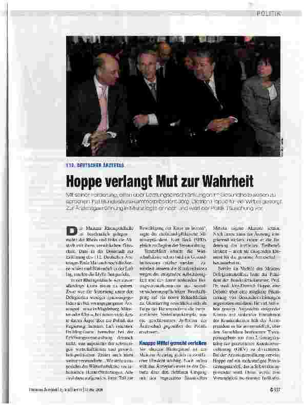 Vorschauseite 1: Hoppe verlangt Mut zur Wahrheit