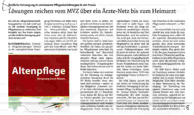 Vorschauseite 1: Lösungen reichen vom MVZ über ein Ärzte-Netz bis zum Heimarzt