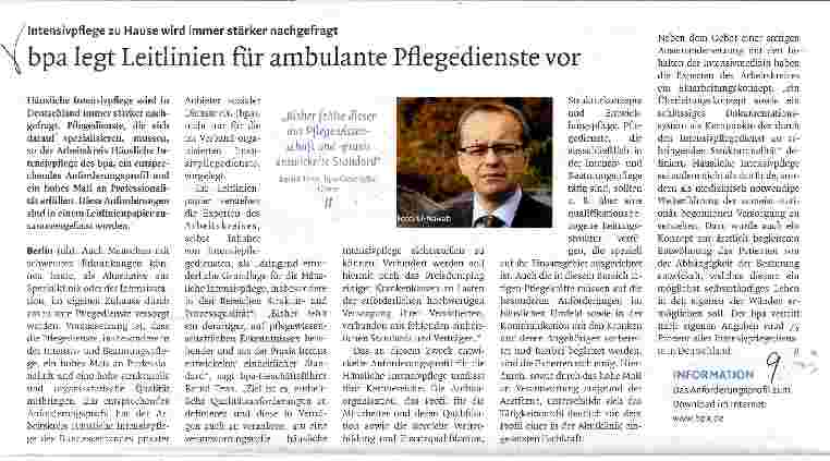 Vorschauseite 1: bpa legt Leitlinien für ambulante Pflegedienste vor