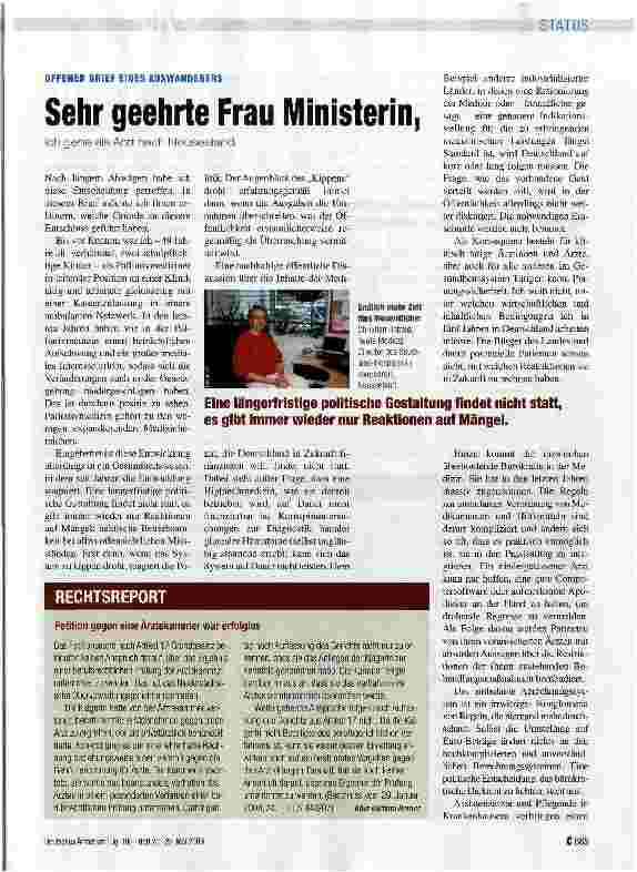 Vorschauseite 1: Sehr geehrte Frau Ministerin, ich gehe als Arzt nach Neuseeland.