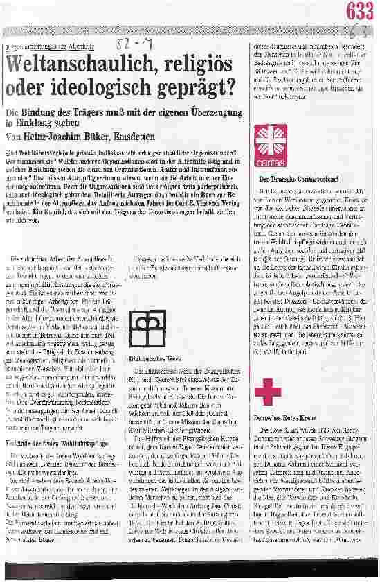 Vorschauseite 1: Weltanschaulich, religiös oder ideologisch geprägt? Die Bindung des Trägers muß mit der eigenen Überzeugung übereinstimmen