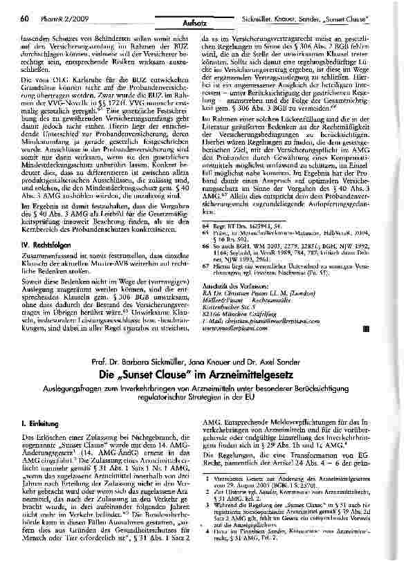 Vorschauseite 1: Die „Sunset Clause im Arzneimittelgesetz