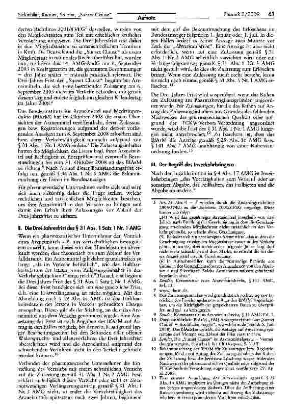 Vorschauseite 2: Die „Sunset Clause im Arzneimittelgesetz