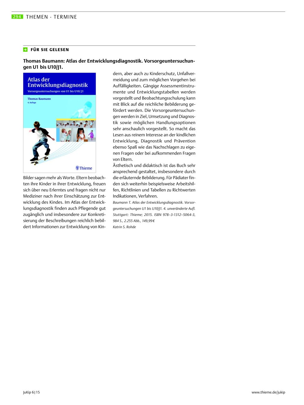 Vorschauseite 1: Für Sie gelesen: Thomas Baumann: Atlas der Entwicklungsdiagnostik. Vorsorgeuntersuchungen U1 bis U10/J1.
