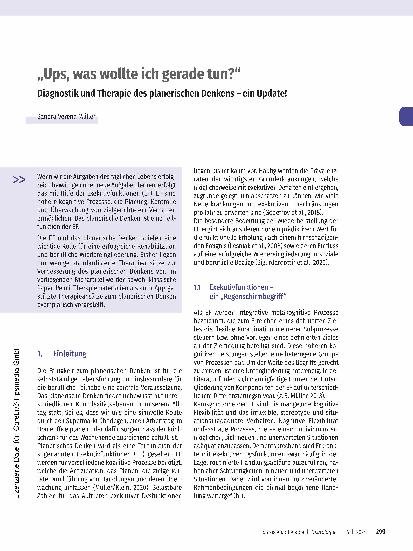 Vorschauseite 1: "Ups, was wollte ich gerade tun? " Diagnostik und Therapie des planerischen Denkens - ein Update!
