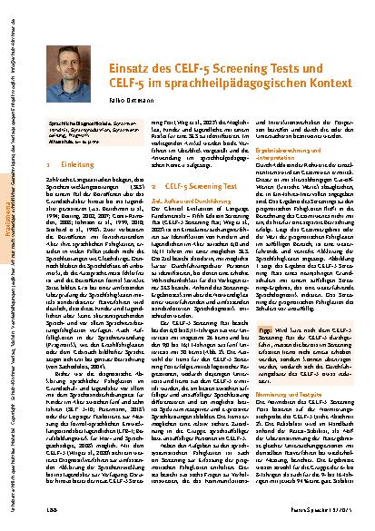 Vorschauseite 1: Einsatz des CELF-5 Screening Tests und CELF-5 im sprachheilpädagogischen Kontext