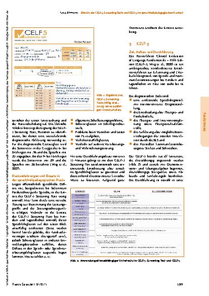 Vorschauseite 2: Einsatz des CELF-5 Screening Tests und CELF-5 im sprachheilpädagogischen Kontext