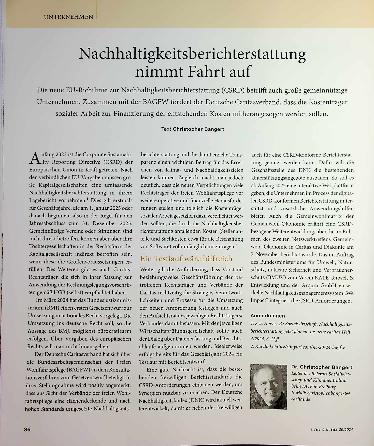 Vorschauseite 1: Nachhaltigkeitsberichterstattung nimmt Fahrt auf.