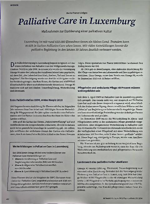 Vorschauseite 1: Palliative Care in Luxemburg: Maßnahmen zur Etablierung einer palliativen Kultur