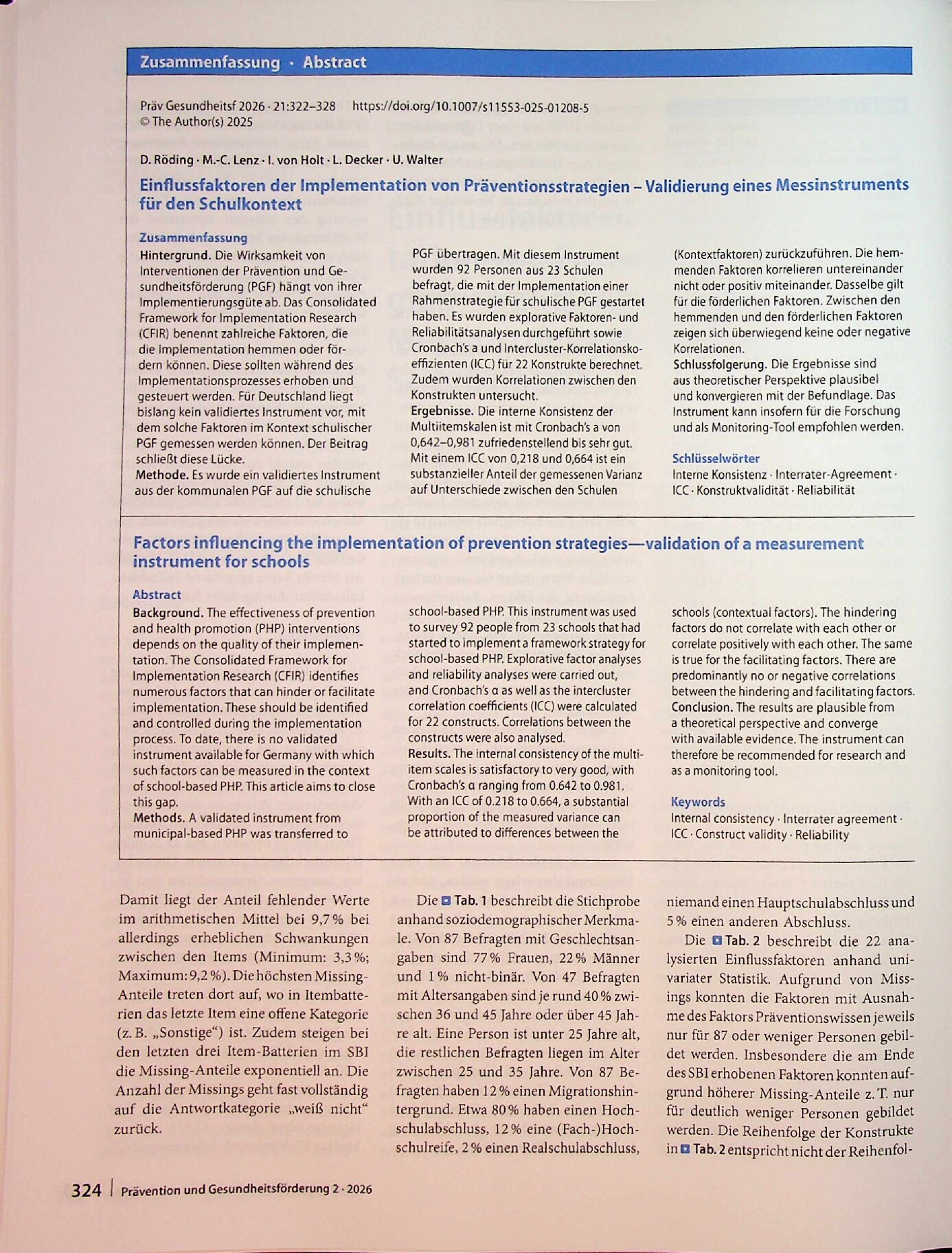 Vorschauseite 3: Einflussfaktoren der Implementation von Präventionsstrategien – Validierung eines Messinstruments für den Schulkontext
