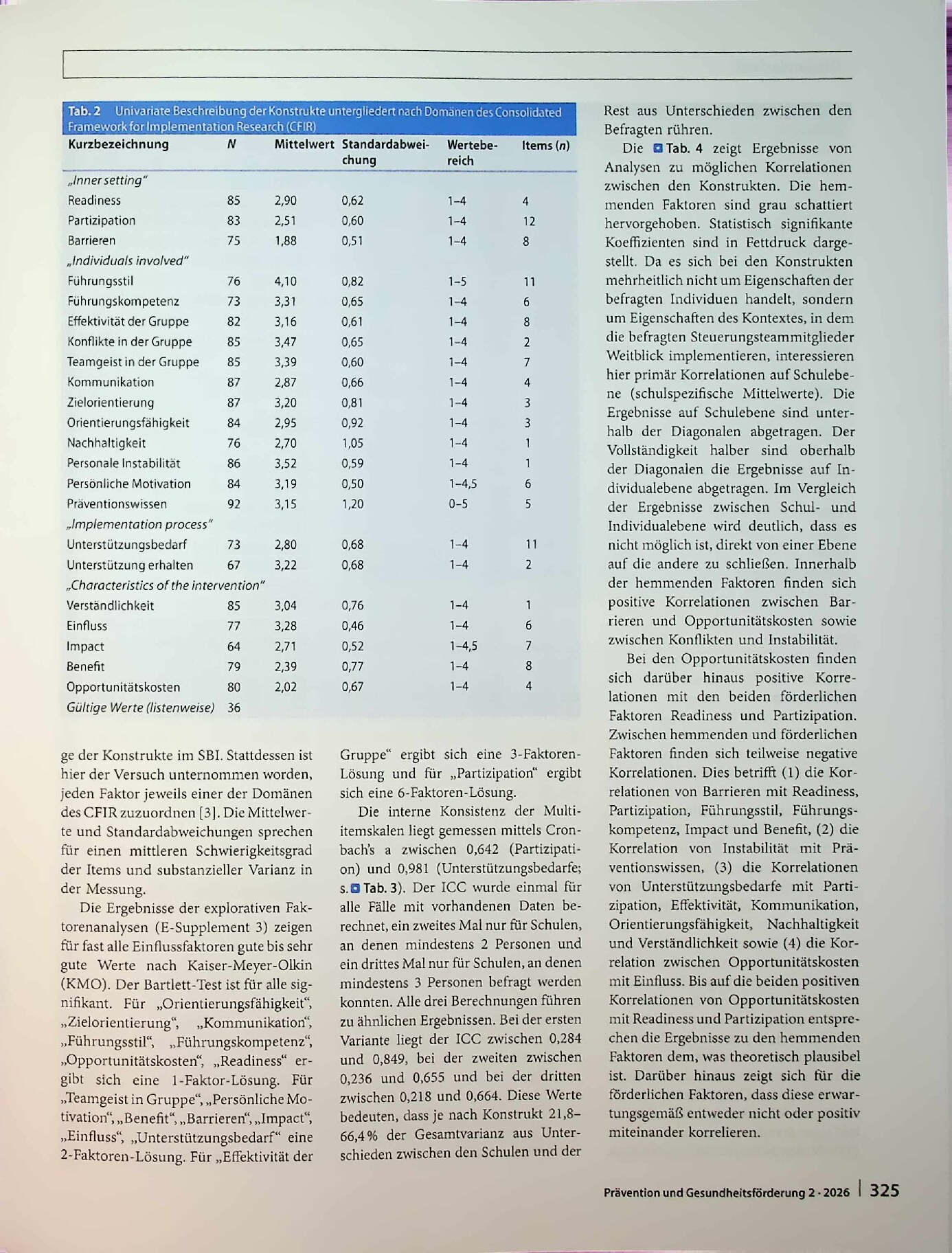 Vorschauseite 4: Einflussfaktoren der Implementation von Präventionsstrategien – Validierung eines Messinstruments für den Schulkontext