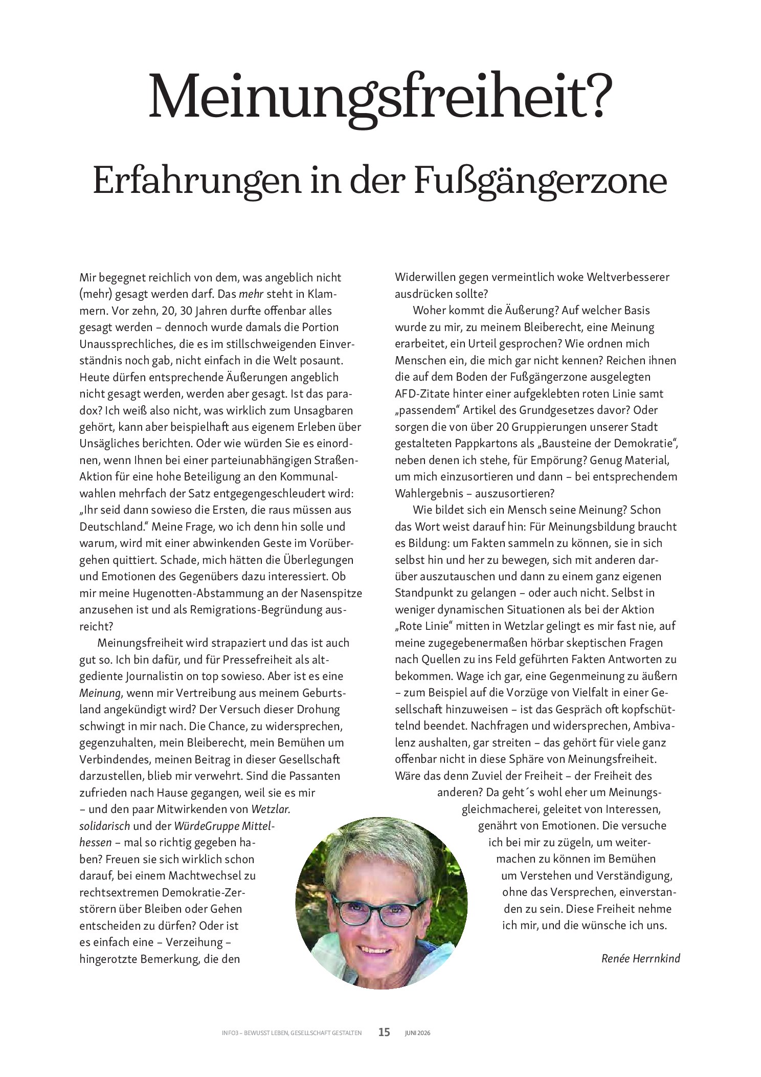 Vorschauseite 1: Meinungsfreiheit? Erfahrungen in der Fußgängerzone