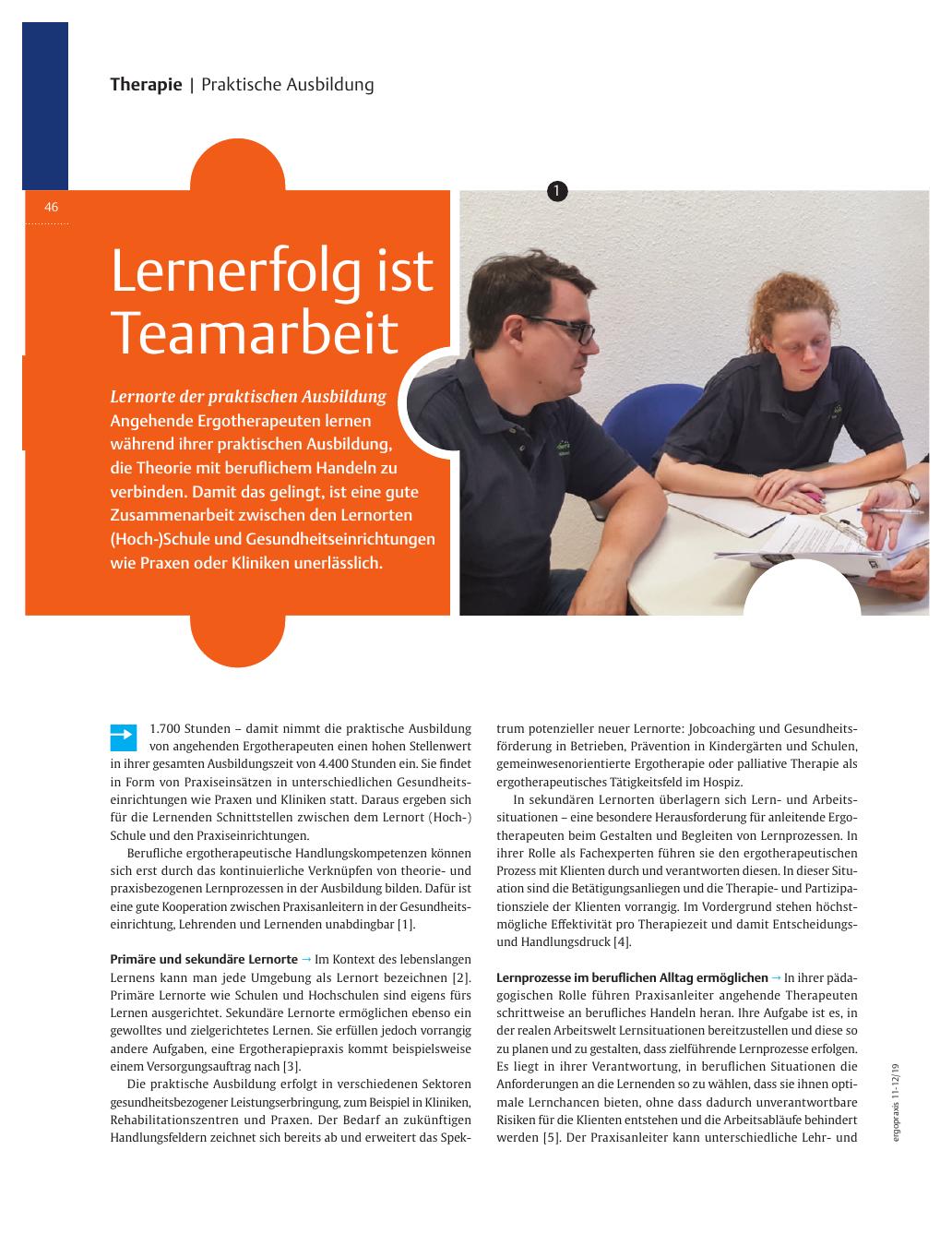 Vorschauseite 1: Lernerfolg ist Teamarbeit? Lernorte der praktischen Ausbildung