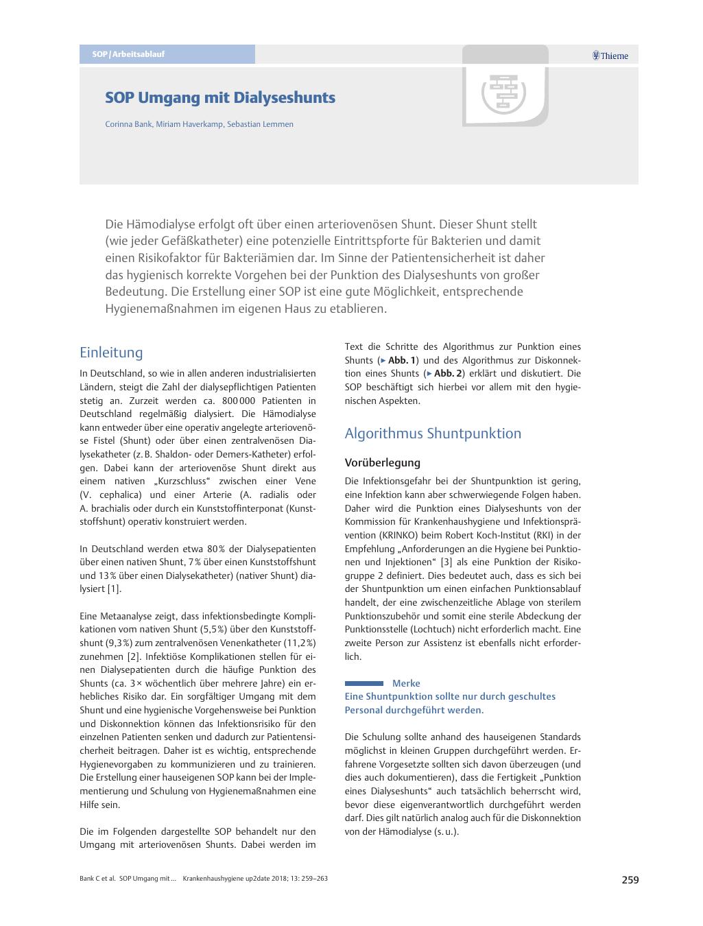 Vorschauseite 1: SOP Umgang mit Dialyseshunts