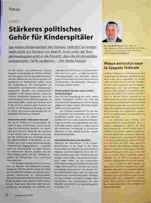 Vorschauseite 1: Stärkeres politisches Gehör für Kinderspitäler