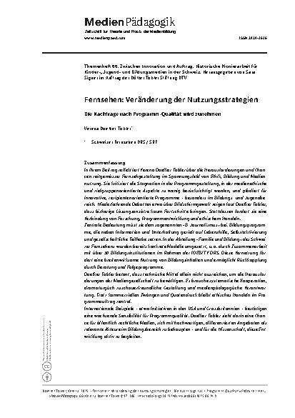Vorschauseite 1: Fernsehen: Veränderung der Nutzungsstrategien Die Nachfrage nach Programm-Qualität wird zunehmen