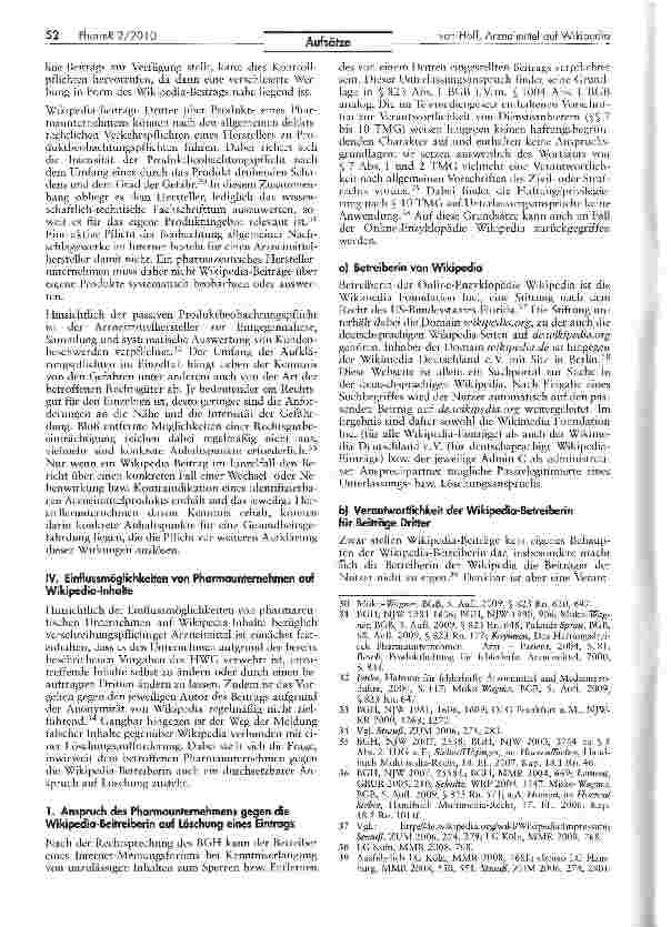 Vorschauseite 4: Zulässigkeit des Einsteljens von Beiträgen über Arzneimittel bei Wikipedia und diesbezügliche Überwachungspflichten und Löschungsansprüche pharmazeutischer Unternehmen