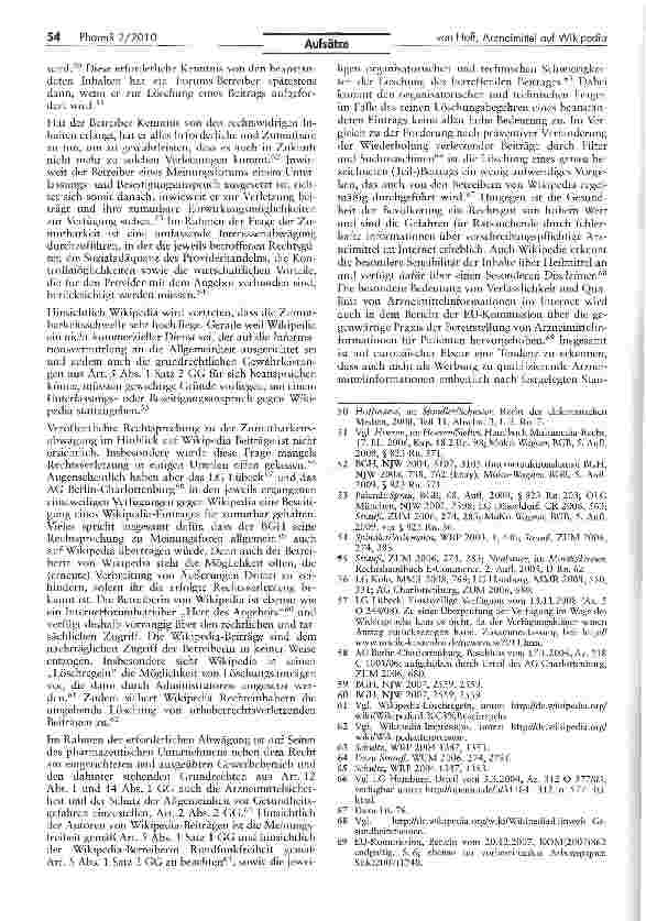 Vorschauseite 6: Zulässigkeit des Einsteljens von Beiträgen über Arzneimittel bei Wikipedia und diesbezügliche Überwachungspflichten und Löschungsansprüche pharmazeutischer Unternehmen